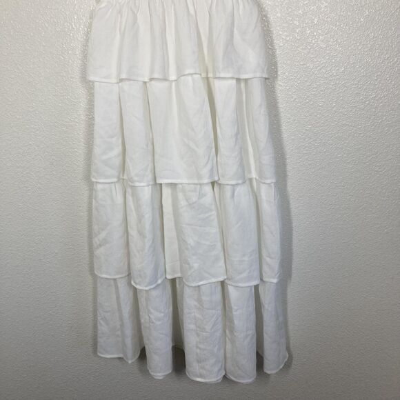 Entro Dress Womens Medium White Smocked Bodice Tiered Maxi Sleeveless D22872 - Picture 4 of 16